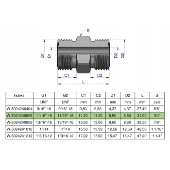 Złączka hydrauliczna calowa BB11/16' ORFS WARYŃSKI