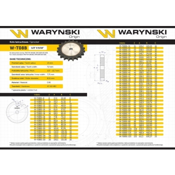 Koło zębate hartowane 08B-1 (R1 1/2) Z-18 WARYŃSKI