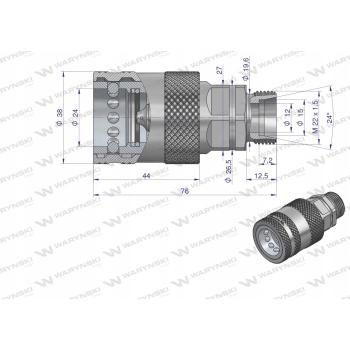 Szybkozłącze hydrauliczne gniazdo M22x1.5 GZ EURO PUSH-PULL WARYŃSKI