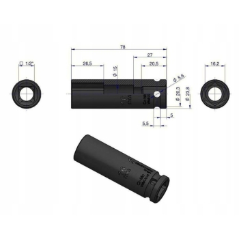 Nasadka udarowa 6-kątna długa 1/2' 16mm WARYŃSKI