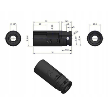 Nasadka udarowa 6-kątna długa 1/2' 23mm WARYŃSKI
