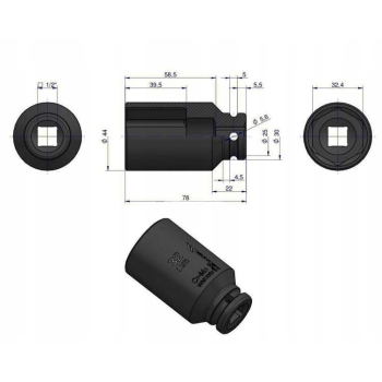 Nasadka udarowa 6-kątna długa 1/2' 32mm WARYŃSKI