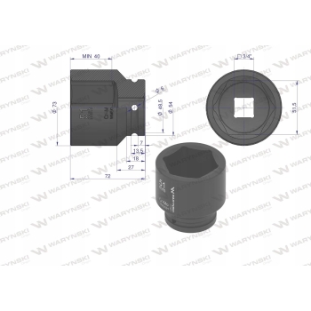 Nasadka udarowa 6-kątna 3/4' 51mm WARYŃSKI