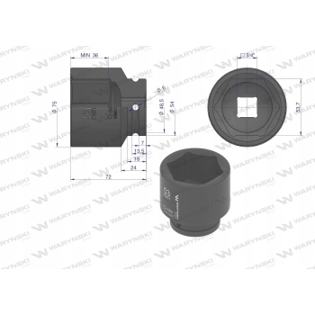 Nasadka udarowa 6-kątna 3/4' 53mm WARYŃSKI