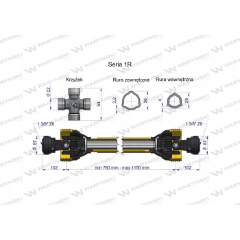Wał wałek WOM 760-1150mm 210Nm WARYŃSKI