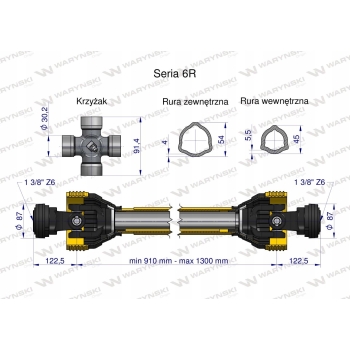 Wał wałek WOM 910-1300mm 830Nm WARYŃSKI