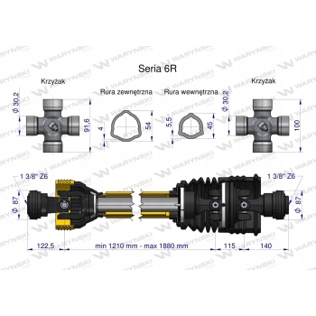 Wał wałek WOM 1210-1880mm 830Nm WARYŃSKI