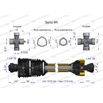 Wał wałek WOM 1210-1710mm 540Nm WARYŃSKI