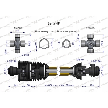 Wał wałek WOM 860-1050mm 540Nm WARYŃSKI