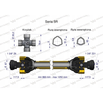 Wał wałek WOM 860-1250mm 620Nm WARYŃSKI