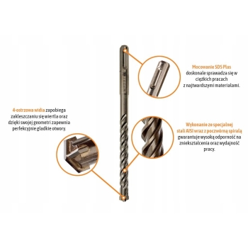 Wiertło widiowe SDS PLUS 4-ostrzowe 10x160 TEGER