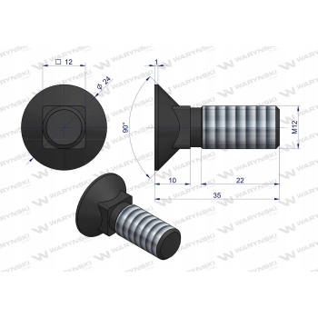 Śruba kpl płużna podsadzana M12x35mm 10.9 WARYŃSKI