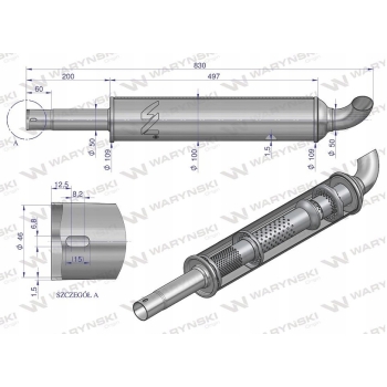 Tłumik okrągły krótki 830mm Ursus C-330 INOX WARYŃSKI