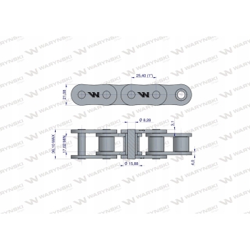 Łańcuch rolkowy 16B-1 (R1 1) 5 m + spinka Waryński