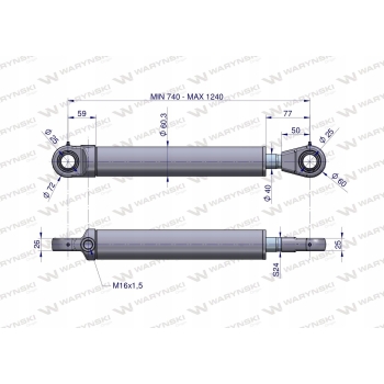 Siłownik hyd. jednostronny 740-1240mm WARYŃSKI