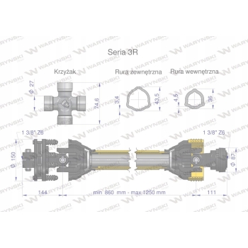 Wał wałek WOM 860-1250 460Nm sprzęgło WARYŃSKI