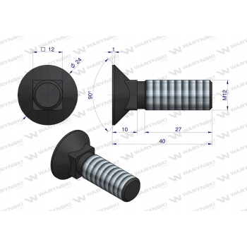 Śruba kpl. płużna podsadzana M12x40mm WARYŃSKI
