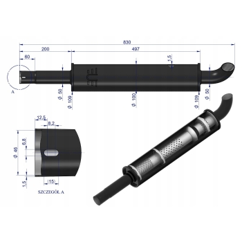 Tłumik emaliowany URSUS C-330 krótki 830mm 4.1kg ORYGINAŁ URSUS
