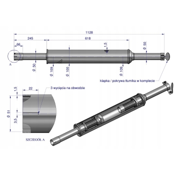 Tłumik URSUS 3512 2812 MF3 C-3603P 1128mm 4.8kg prosty INOX WARYŃSKI