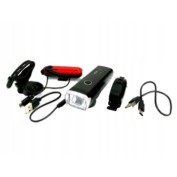 Zestaw lamp rowerowych lampka przednia i tylna ładowane USB +klakson TEGER, T-LED-0050