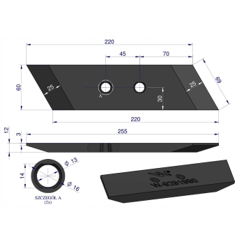 Dłuto nakładka lemiesza lewe dwuotworowe pług KRONE 9291990 WARYŃSKI