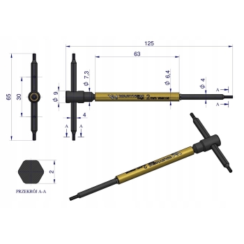 Klucz trzpieniowy ze spinnerem imbus HEX 2mm WARYŃSKI