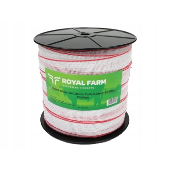Taśma do pastucha elektryzatora 40mm 3x0,25mm Cu 5x0,25mm 200m ROYAL FARM, RF-167084020