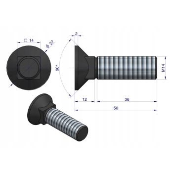 Śruba kpl. płużna podsadzana D 608 M14x50 mm kl.10.9 10 sztuk WARYŃSKI