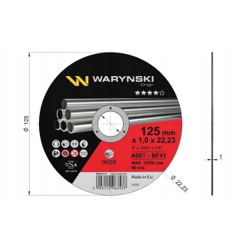 Tarcza do cięcia matalu inoxu 125x1.0x22.23mm WARYŃSKI, WMA316X25