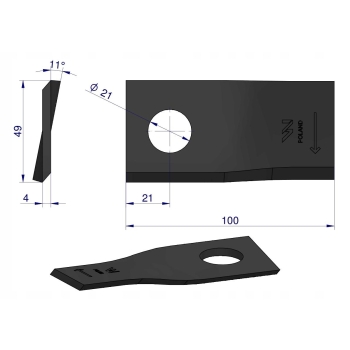 Nóż nożyk kosiarka 100X48X4X21 prawy 434978 Pottinger 25 sztuk WARYŃSKI