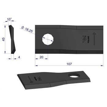 Nóż nożyk kosiarka 107X45X4X18.2 lewy 55903210 Kuhn 25 sztuk WARYŃSKI