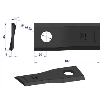 Nóż nożyk kosiarka 107X45X4X18,2 prawy 55903310 Kuhn 25 sztuk WARYŃSKI