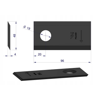 Nóż nożyk kosiarka prawy 96X48X4 otwór 19 16503460 Deutz-Fahr 25x WARYŃSKI