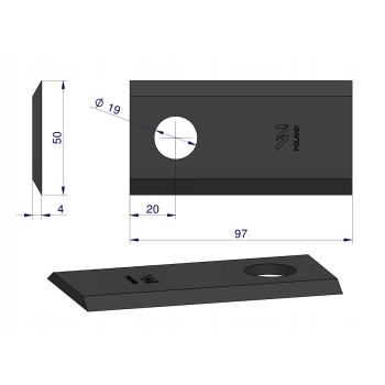 Nóż nożyk kosiarka 97X50X4mm otwór 19 1380-0025 JF-Stoll 25 sztuk WARYŃSKI