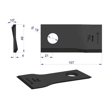 Nóż nożyk kosiarka lewy 107x50x4mm otwór 19 570683 Niemeyerl 25szt WARYŃSKI