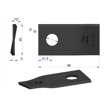 Nóż nożyk kosiarka prawy 96x48x3mm otwór 19 434980 Pottinger 25szt WARYŃSKI