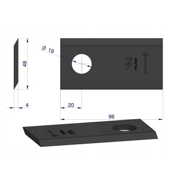 Nóż nożyk kosiarka lewy 96X48x4mm otwór 19 16503658 Deutz-Fahr 25x WARYŃSKI