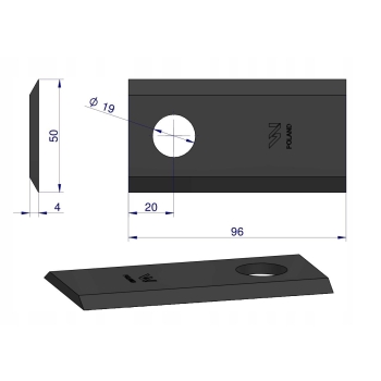 Nóż nożyk kosiarka 96X50X4mm otwór 19 434994 Pottinger 25 sztuk WARYŃSKI
