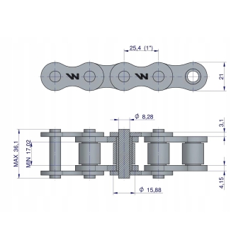 Łańcuch rolkowy 16B-1 (R1 1) 170cm WARYŃSKI
