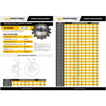 Koło łańcuchowe, hartowane 10B1 (R1 5/8) Z-24 otwór 25mm WARYŃSKI