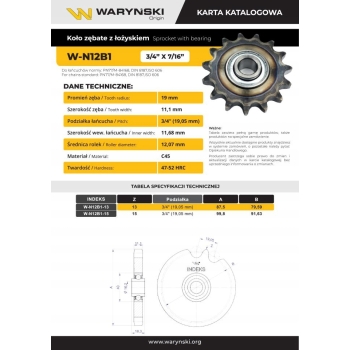 Koło zębate napinacza z łożyskiem 12B-1 (R1 3/4) Z-13 fi 16 WARYŃSKI