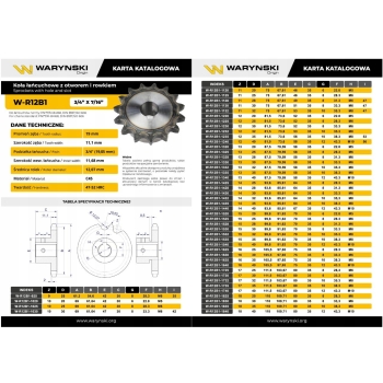 Koło łańcuchowe, hartowane 12B1 (R1 3/4) Z-24 otwór 25mm WARYŃSKI