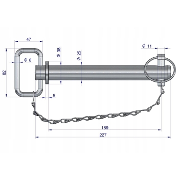 Sworzeń zaczepu z zawleczką i łańcuchem 25x189x227 TEGER, T-SZZL25189227