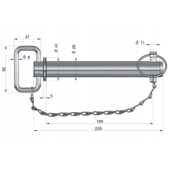 Sworzeń zaczepu z zawleczką i łańcuchem 28x189x228 TEGER