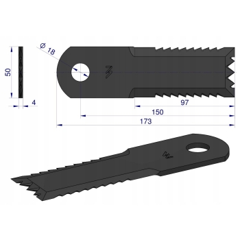Nóż sieczkarni uzębiony 173x50x4mm otwór18 Z77601 John Deere WARYŃSKI