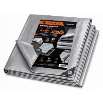Plandeka MOCNA 6x8m srebrna 110g/m2 TEGER, T-PL6X8-MS