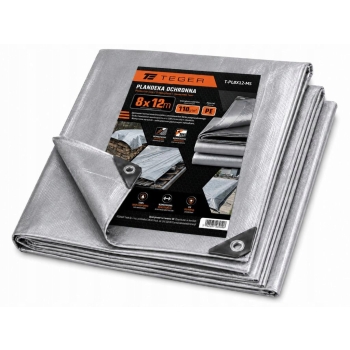 Plandeka MOCNA 8x12m srebrna 110g/m2 TEGER, T-PL8X12-MS