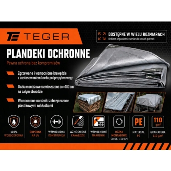 Plandeka MOCNA 8x12m srebrna 110g/m2 TEGER