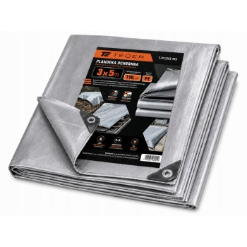 Plandeka MOCNA 3x5m srebrna 110g/m2 TEGER, T-PL3X5-MS