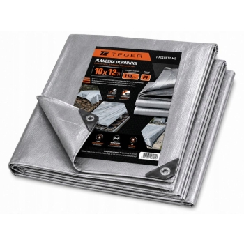 Plandeka MOCNA 10x12m srebrna 110g/m2 TEGER, T-PL10X12-MS